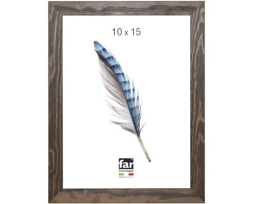 Cadre photo 10 par 15 centimètres en bois avec structure en bois gris foncé.