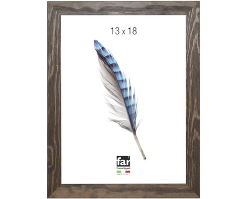 Cadre photo en bois d aspect rustique gris brun, dimensions 13 par 18 centimètres, FAR Frame Appeal Logo.