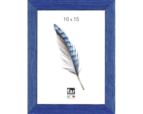 Bilderrahmen 10 mal 15 Zentimeter, blau mit Holzstruktur, far Frame Appeal Logo, Hergestellt in Italien.