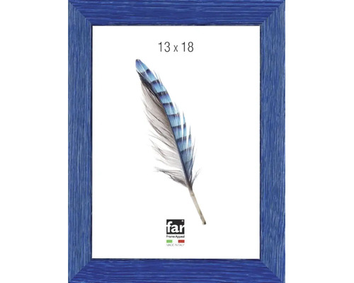 Bilderrahmen aus Holz mit sichtbarer Maserung in Blau, Format 13 mal 18 Zentimeter, far Frame Appeal Logo, Hergestellt in Italien.