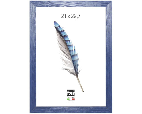 Cadre photo en bois bleu avec veinage, format 21 par 29,7 centimètres, far Frame Appeal Logo.
