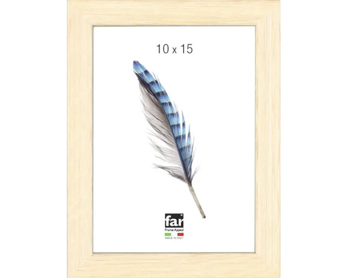 Cadre photo en bois clair de far Frame Appeal, fabriqué en Italie, dimensions 10 par 15 centimètres, avec illustration de plume.