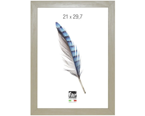 Cadre photo aspect bois pour le format 21 sur 29,7 centimètres, DIN A4, Far Frame Appeal Logo.