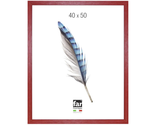 Bilderrahmen aus Holz mit Holzstruktur, rot, Format 40 mal 50 Zentimeter, far Frame Appeal Logo.