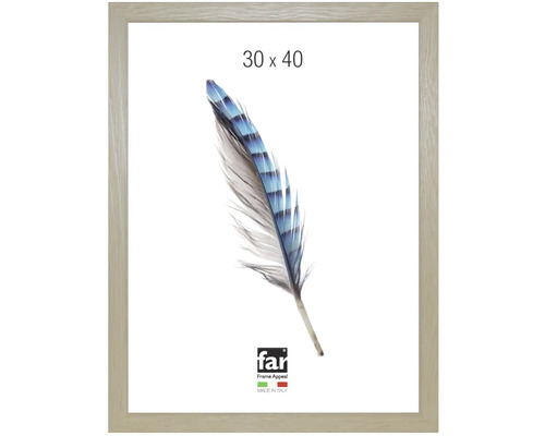 Bilderrahmen in Holzoptik, 30 mal 40 Zentimeter, Einlegeblatt mit Feder, far Frame Appeal Logo.