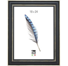 Cadre photo 18 par 24 centimètres, noir avec bordure dorée, aspect bois.