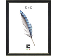 Cadre photo noir avec bord intérieur doré, dimensions 40 par 50 centimètres, Far Frame Appeal Logo, fabriqué en Italie.
