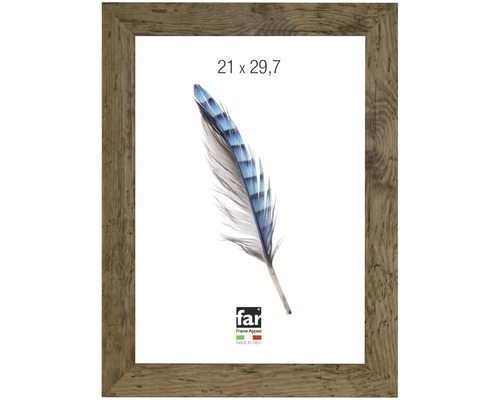 Bilderrahmen aus Holz mit rustikaler Oberfläche, Format 21 mal 29,7 Zentimeter.