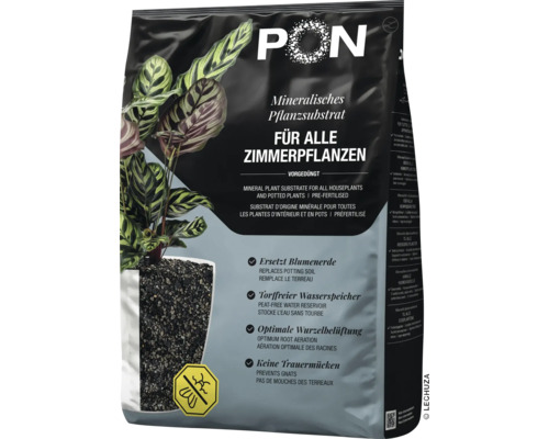 Sac de substrat minéral Lechuza-PON pour toutes les plantes d'intérieur, sans tourbe, remplace le terreau et prévient les sciarides.