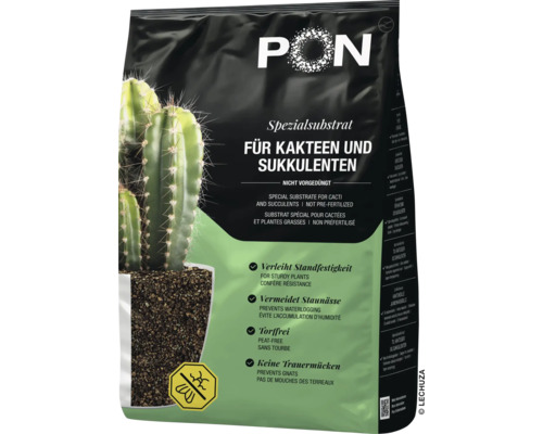 Substrat spécial Lechuza-Pon pour cactus et plantes grasses, sans tourbe, non fertilisé, évite l'excès d'eau et les moucherons.