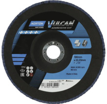 Disque à lamelles Norton Vulcan Aggressive Cut, diamètre 180 millimètres, alésage 22,23 millimètres, grain 40.