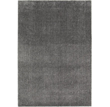 Grauer Hochflor-Teppich Shaggy, rechteckige Form, melierte und weiche Textur.