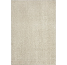 Rechteckiger Hochflor-Teppich in Beige mit weicher Oberfläche.