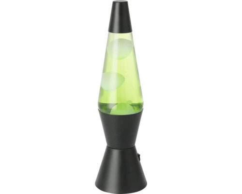 Lampe à lave avec de la cire verte et un boîtier noir