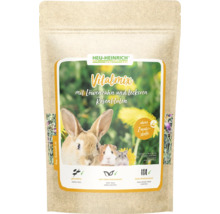 Heu-Heinrich Vitalmix Kleintierfutter mit Löwenzahn und Rosenblüten in der Packung, getreidefrei, hoher Kräuteranteil.