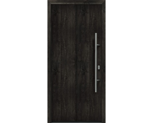 Porte d'entrée EcoStar ISOPRO IP 010 1100 x 2100 mm droite night oak avec ensemble de ferrures, poignée barre en acier inoxydable, cylindre profilé de sécurité avec 5 clés