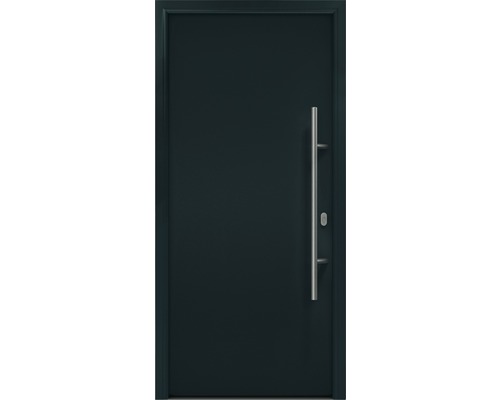 Porte d'entrée EcoStar ISOPRO IP 010 1100 x 2100 mm droite RAL 7016 gris anthracite avec ensemble de ferrures, poignée barre en acier inoxydable, cylindre profilé de sécurité avec 5 clés