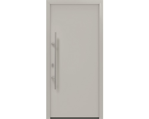 Porte d'entrée EcoStar ISOPRO IP 010 1100 x 2100 mm gauche RAL 9006 aluminium blanc mat avec ensemble de ferrures, poignée barre en acier inoxydable, cylindre profilé de sécurité avec 5 clés