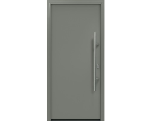 Porte d'entrée EcoStar ISOPRO IP 010 1100 x 2100 mm droite RAL 9007 aluminium gris mat avec ensemble de ferrures, poignée barre en acier inoxydable, cylindre profilé de sécurité avec 5 clés