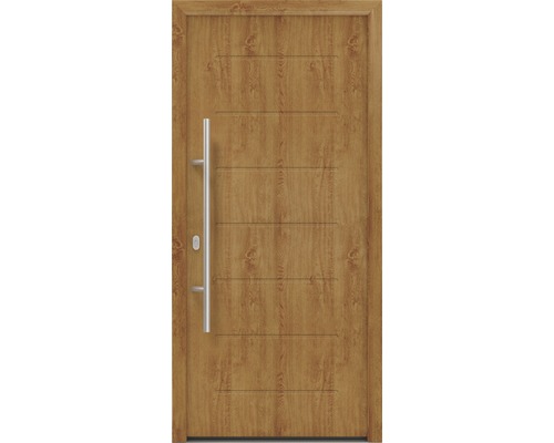 Haustür EcoStar ISOPRO IP 015 1100 x 2100 mm Links golden oak inkl. Beschlag-Set,Edelstahl Stangengriff,Sicherheitsprofilzylinder mit 5 Schlüsseln