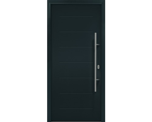 Porte d'entrée EcoStar ISOPRO IP 015 1100 x 2100 mm droite RAL 7016 gris anthracite avec ensemble de ferrures, poignée barre en acier inoxydable, cylindre profilé de sécurité avec 5 clés