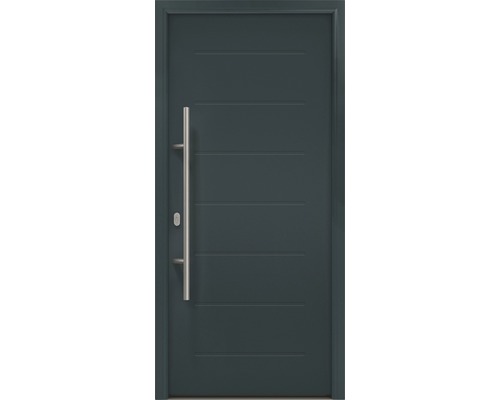 Porte d'entrée EcoStar ISOPRO IP 015 1100 x 2100 mm gauche RAL 7016 gris anthracite avec ensemble de ferrures, poignée barre en acier inoxydable, cylindre profilé de sécurité avec 5 clés