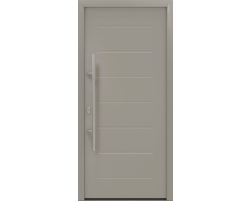 Porte d'entrée EcoStar ISOPRO IP 015 1100 x 2100 mm gauche RAL 9007 aluminium gris mat avec ensemble de ferrures, poignée barre en acier inoxydable, cylindre profilé de sécurité avec 5 clés