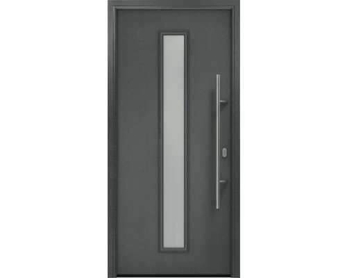 Porte d'entrée EcoStar ISOPRO IP 020 S 1100 x 2100 mm droite CH703 anthracite metallic avec ensemble de ferrures, poignée barre en acier inoxydable, cylindre profilé de sécurité avec 5 clés Porte d''entrée avec insert en verre et poignée barre