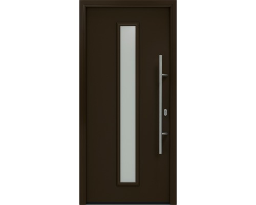 Porte d'entrée EcoStar ISOPRO IP 020 S 1100 x 2100 mm droite RAL 8028 marron terre cuite avec ensemble de ferrures, poignée barre en acier inoxydable, cylindre profilé de sécurité avec 5 clés Porte d''entrée avec insert en verre et poignée