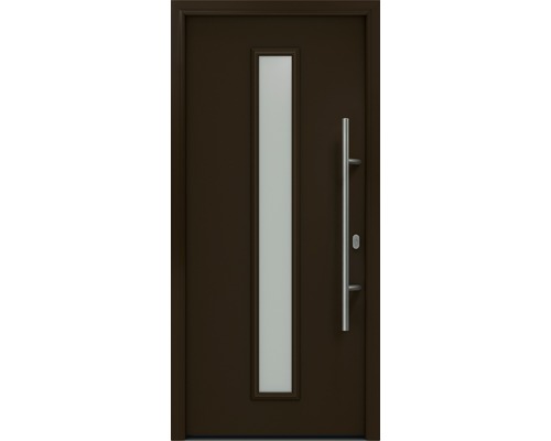 Porte d'entrée EcoStar ISOPRO IP 020 S 1100 x 2100 mm droite RAL 8028 marron terre cuite avec ensemble de ferrures, poignée barre en acier inoxydable, cylindre profilé de sécurité avec 5 clés