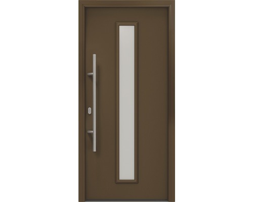 Porte d'entrée EcoStar ISOPRO IP 020 S 1100 x 2100 mm gauche RAL 8028 marron terre cuite avec ensemble de ferrures, poignée barre en acier inoxydable, cylindre profilé de sécurité avec 5 clés