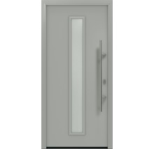 Porte d''entrée grise avec insert en verre et poignée