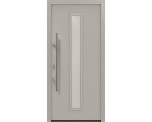 Porte d'entrée EcoStar ISOPRO IP 020 S 1100 x 2100 mm gauche RAL 9006 aluminium blanc mat avec ensemble de ferrures, poignée barre en acier inoxydable, cylindre profilé de sécurité avec 5 clés