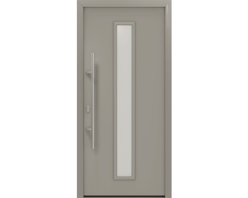 Porte d'entrée EcoStar ISOPRO IP 020 S 1100 x 2100 mm gauche RAL 9007 aluminium gris mat avec ensemble de ferrures, poignée barre en acier inoxydable, cylindre profilé de sécurité avec 5 clés