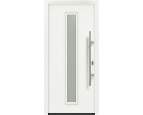 Porte d'entrée EcoStar ISOPRO IP 020 S 1100 x 2100 mm droite RAL 9016 blanc signalisation avec ensemble de ferrures, poignée barre en acier inoxydable, cylindre profilé de sécurité avec 5 clés