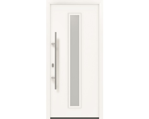 Porte d'entrée EcoStar ISOPRO IP 020 S 1100 x 2100 mm gauche RAL 9016 blanc signalisation avec ensemble de ferrures, poignée barre en acier inoxydable, cylindre profilé de sécurité avec 5 clés