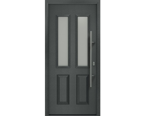 Porte d'entrée EcoStar ISOPRO IP 410 S 1100 x 2100 mm droite CH703 anthracite metallic avec ensemble de ferrures, poignée barre en acier inoxydable, cylindre profilé de sécurité avec 5 clés