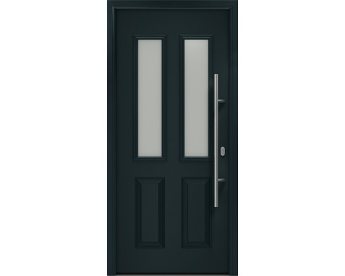 Porte d'entrée EcoStar ISOPRO IP 410 S 1100 x 2100 mm droite RAL 7016 gris anthracite avec ensemble de ferrures, poignée barre en acier inoxydable, cylindre profilé de sécurité avec 5 clés