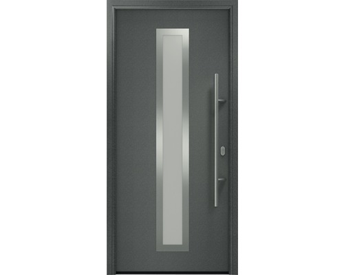 Porte d'entrée EcoStar ISOPRO IP 700S 1100 x 2100 mm droite CH703 anthracite metallic avec ensemble de ferrures, poignée barre en acier inoxydable, cylindre profilé de sécurité avec 5 clés Porte d''entrée moderne avec vitrage et barre de poignée