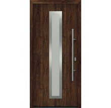 Porte d''entrée moderne avec vitrage et structure en bois