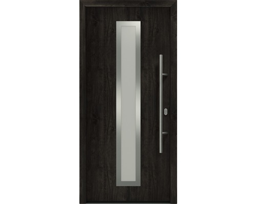 Porte d'entrée EcoStar ISOPRO IP 700S 1100 x 2100 mm droite night oak avec ensemble de ferrures, poignée barre en acier inoxydable, cylindre profilé de sécurité avec 5 clés