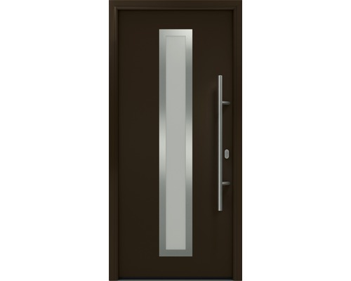 Porte d'entrée EcoStar ISOPRO IP 700S 1100 x 2100 mm droite RAL 8028 marron terre cuite avec ensemble de ferrures, poignée barre en acier inoxydable, cylindre profilé de sécurité avec 5 clés Porte d''entrée moderne avec vitrage et poignée en acier inoxydable