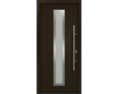 Porte d'entrée EcoStar ISOPRO IP 700S 1100 x 2100 mm droite RAL 8028 marron terre cuite avec ensemble de ferrures, poignée barre en acier inoxydable, cylindre profilé de sécurité avec 5 clés