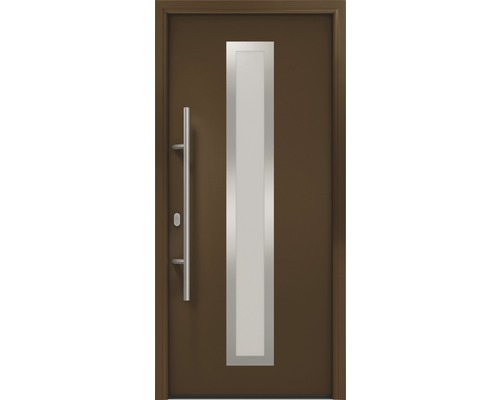 Porte d'entrée EcoStar ISOPRO IP 700S 1100 x 2100 mm gauche RAL 8028 marron terre cuite avec ensemble de ferrures, poignée barre en acier inoxydable, cylindre profilé de sécurité avec 5 clés