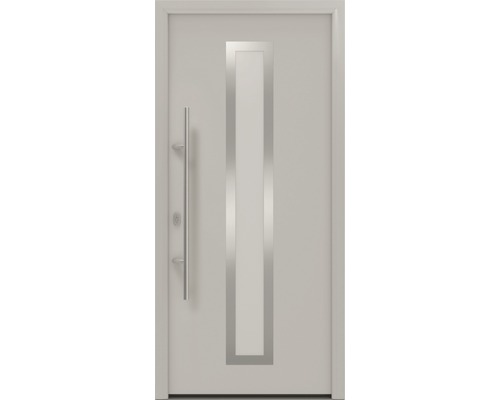 Porte d'entrée EcoStar ISOPRO IP 700S 1100 x 2100 mm gauche RAL 9006 aluminium blanc mat avec ensemble de ferrures, poignée barre en acier inoxydable, cylindre profilé de sécurité avec 5 clés