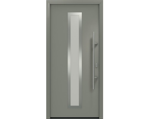 Porte d'entrée EcoStar ISOPRO IP 700S 1100 x 2100 mm droite RAL 9007 aluminium gris mat avec ensemble de ferrures, poignée barre en acier inoxydable, cylindre profilé de sécurité avec 5 clés