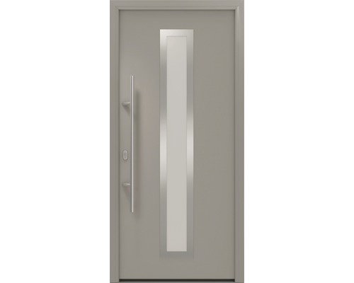 Porte d'entrée EcoStar ISOPRO IP 700S 1100 x 2100 mm gauche RAL 9007 aluminium gris mat avec ensemble de ferrures, poignée barre en acier inoxydable, cylindre profilé de sécurité avec 5 clés