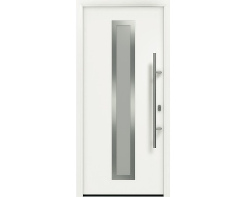 Porte d'entrée EcoStar ISOPRO IP 700S 1100 x 2100 mm droite RAL 9016 blanc signalisation avec ensemble de ferrures, poignée barre en acier inoxydable, cylindre profilé de sécurité avec 5 clés