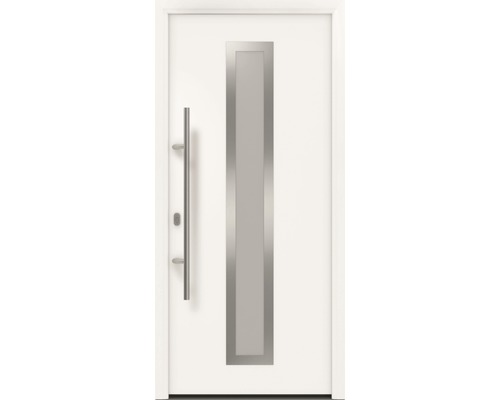 Porte d'entrée EcoStar ISOPRO IP 700S 1100 x 2100 mm gauche RAL 9016 blanc signalisation avec ensemble de ferrures, poignée barre en acier inoxydable, cylindre profilé de sécurité avec 5 clés