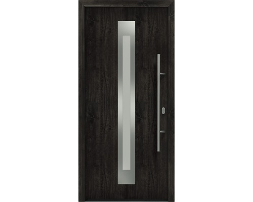 Porte d'entrée EcoStar ISOPRO IP 770S 1100 x 2100 mm droite night oak avec ensemble de ferrures, poignée barre en acier inoxydable, cylindre profilé de sécurité avec 5 clés